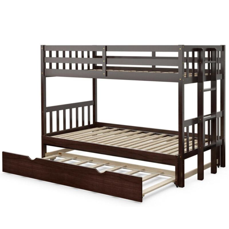 Hivvago Twin Pull-Out Bunk Bed with Trundle Wooden Ladder