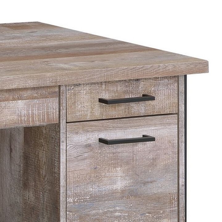 60 Inch Wood Office Writing Desk, 4 Drawers, 1 Cabinet, Rustic Brown, Black-Benzara