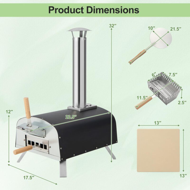 Hivvago Portable Multi-Fuel Pizza Oven with Pizza Stone and Pizza Peel