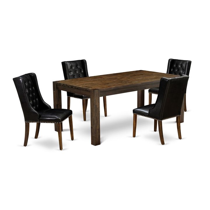 East West Furniture LMFO5-77-49 5Pc Dinette Set - Rectangular Table and 4 Parson Chairs - Distressed Jacobean Color East West Furniture LMFO5-77-49 5Pc Dinette Set - Rectangular Table and 4 Parson Chairs - Distressed Jacobean Color