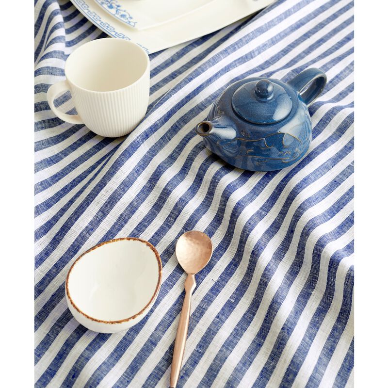 Solino Home 100% Pure Linen Table Throw 52 x 52 Inch | Amalfi Stripe