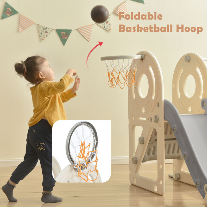 Kids Swing-N-Slide with Bus Play Structure, Freestanding Bus Toy with Slide and Swing for Toddlers, Bus Slide Set with Basketball Hoop Outdoor Playtime
