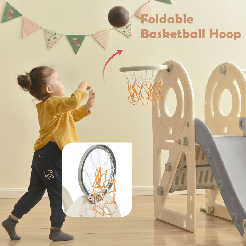 Kids Swing-N-Slide with Bus Play Structure, Freestanding Bus Toy with Slide and Swing for Toddlers, Bus Slide Set with Basketball Hoop Outdoor Playtime