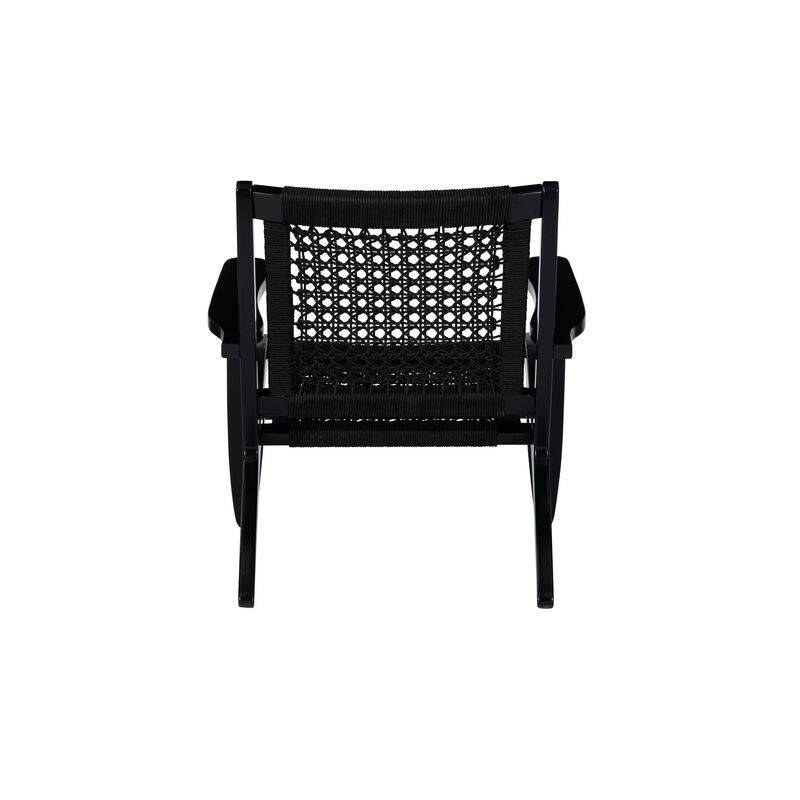 Heor 29 Inch Accent Chair, Hexagon Rope Woven Back, Seat, Black Wood  - Benzara