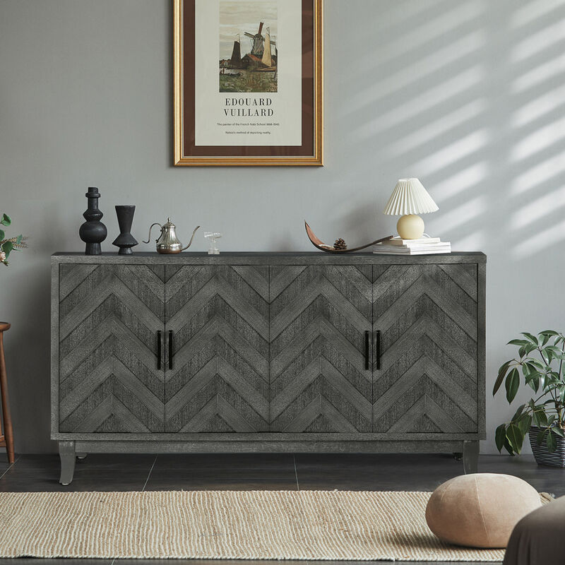 Vintage Style Buffet Cabinet with 4 Doors, Taupe Grey