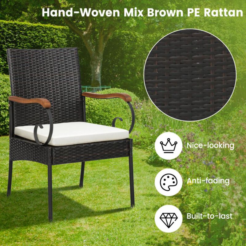 Hivvago 9 Pieces  Patio Rattan Dining Set with Acacia Wood Table for Backyard  Garden-Curved Handrail
