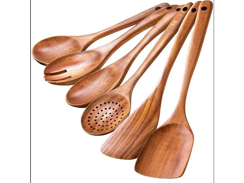 Zulay Kitchen 6-Piece Wooden Spoons for Cooking - Smooth Finish Teak Wooden Utensils