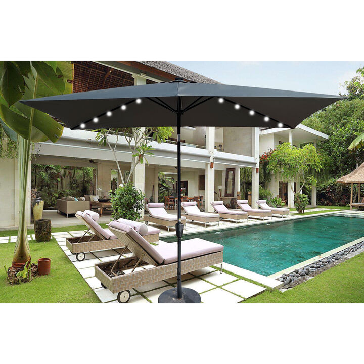 10 X 6.5FT Rectangular Patio Solar LED Lighted Outdoor Umbrellas With Crank And Push Button