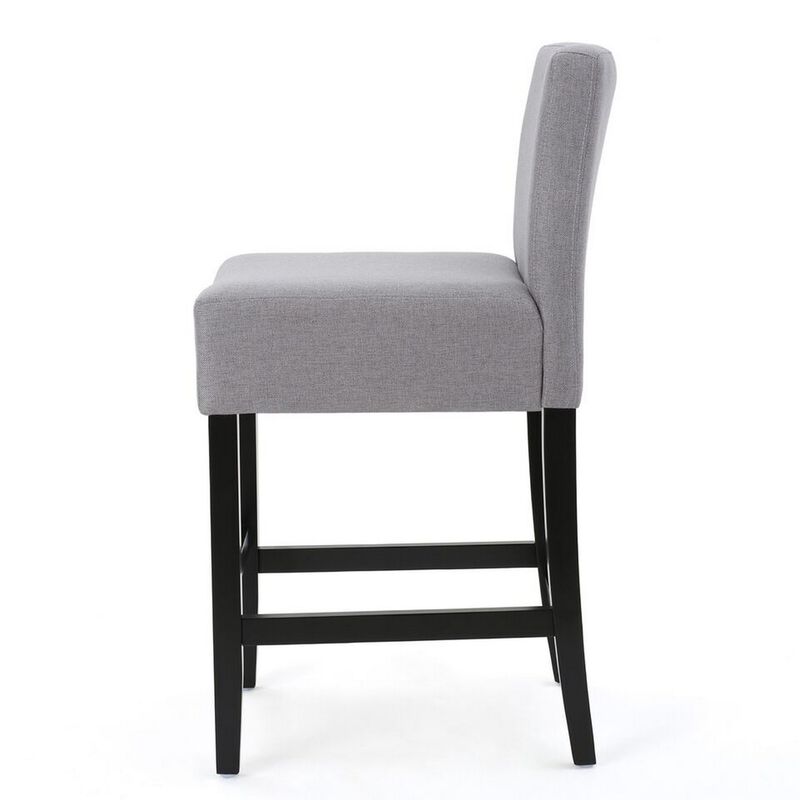 Seya Counter Stool Chair Set of 2, Light Gray Cushioned Seat, Brown -Benzara