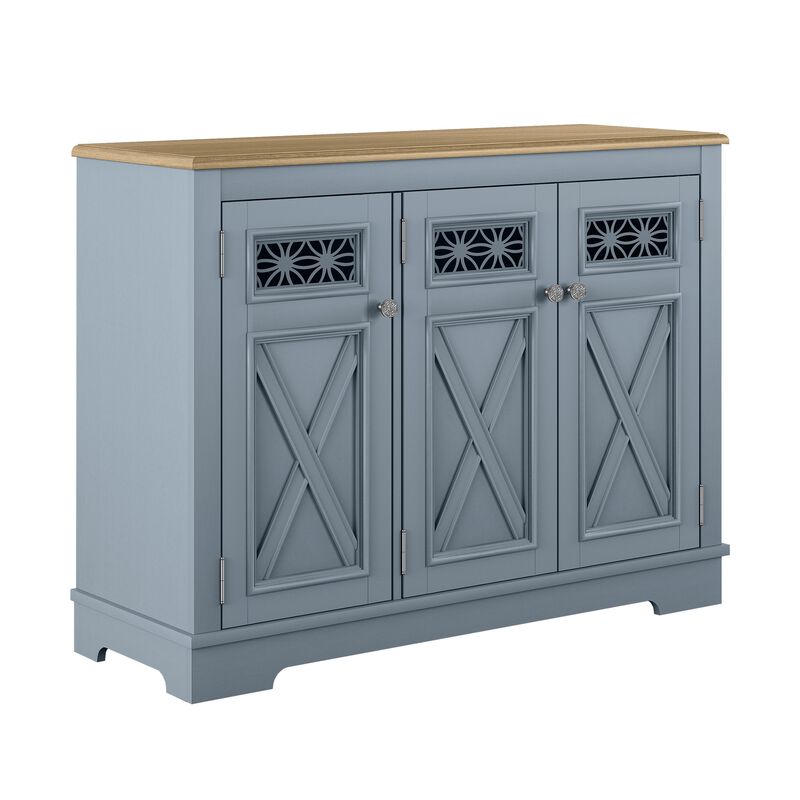 FESTIVO 44.5" Farmhouse Sideboard Buffet Cabinet with 3 Patterned Glass Doors
