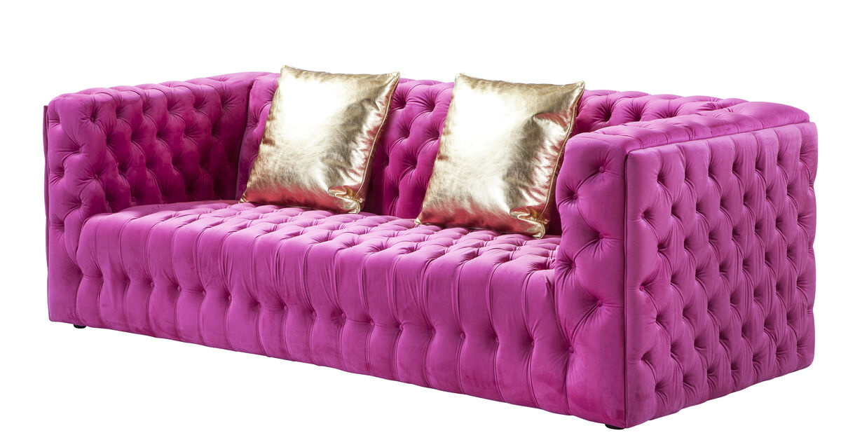 Pasargad Home Vicenza Collection Velvet Tufted Sofa (Fuschia)