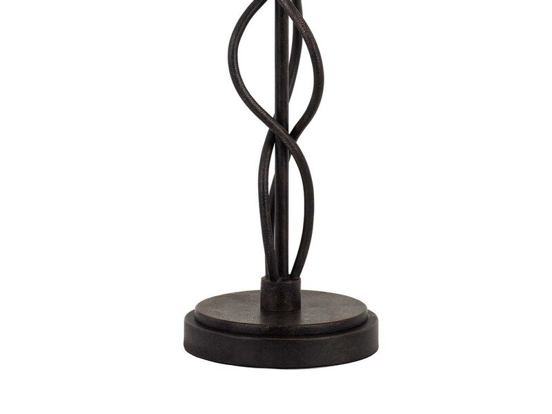 Round Fabric Shade Table Lamp, Metal Spiral Base, White, Textured Bronze-Benzara