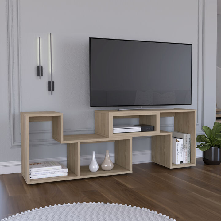 DEPOT E-SHOP Rose Extendable TV Stand, Multiple Shelves, Light Pine, Light Pine
