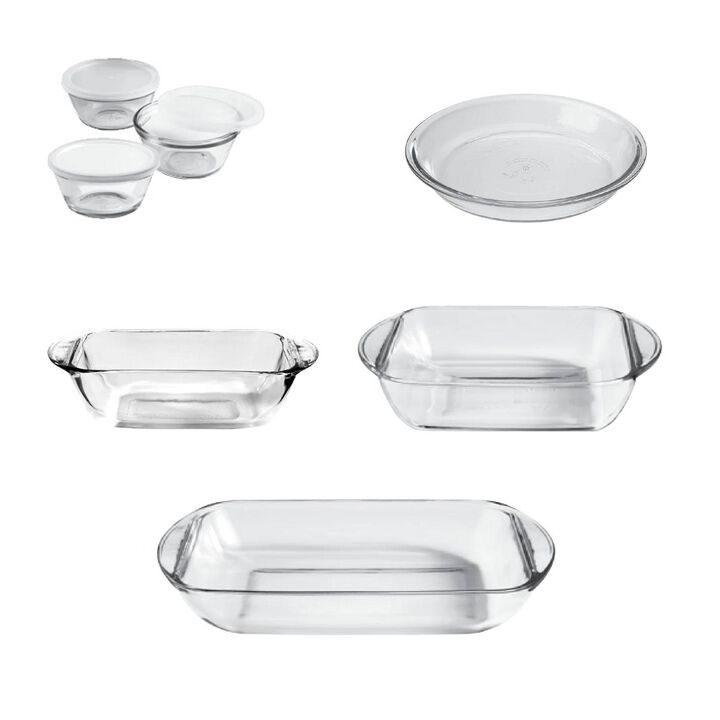 Hivvago 10-Piece Glass Bakeware Food Storage Set with 3 Clear Plastic Lids