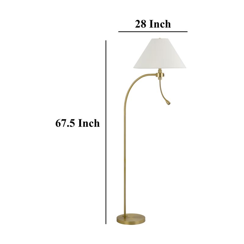 Ashy 68 Inch Task Floor Lamp, Gooseneck LED, White Shade Gold Arc Pole - Benzara