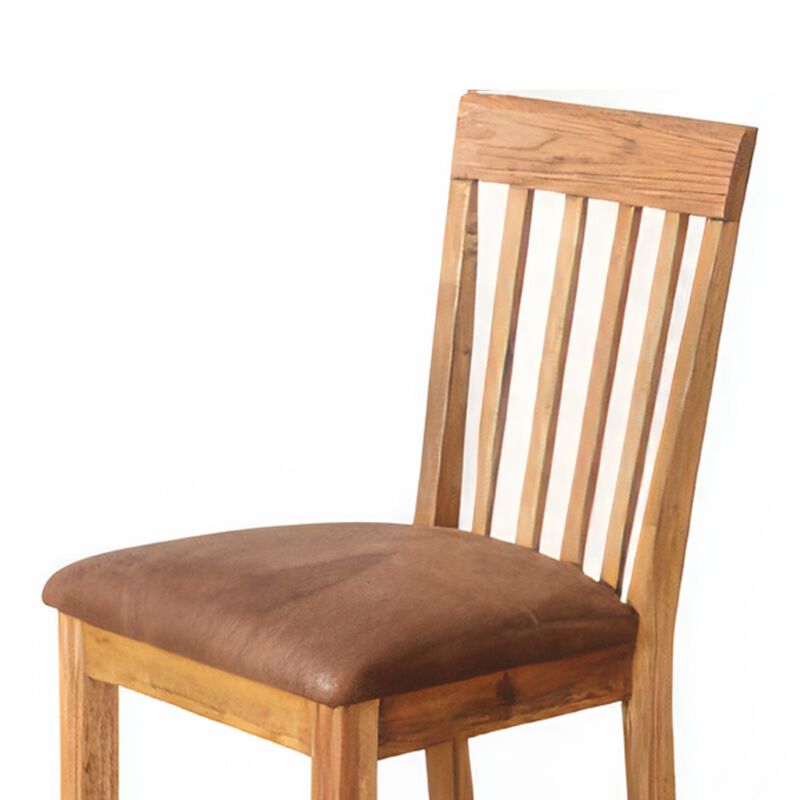 Marv Counter Height Chair Set of 2, Faux Leather, Light Brown, 24 Inch - Benzara