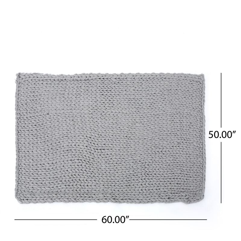 Moon Throw Blanket, 60 Inch, Knitted Design, Acrylic, Silvery Gray - Benzara