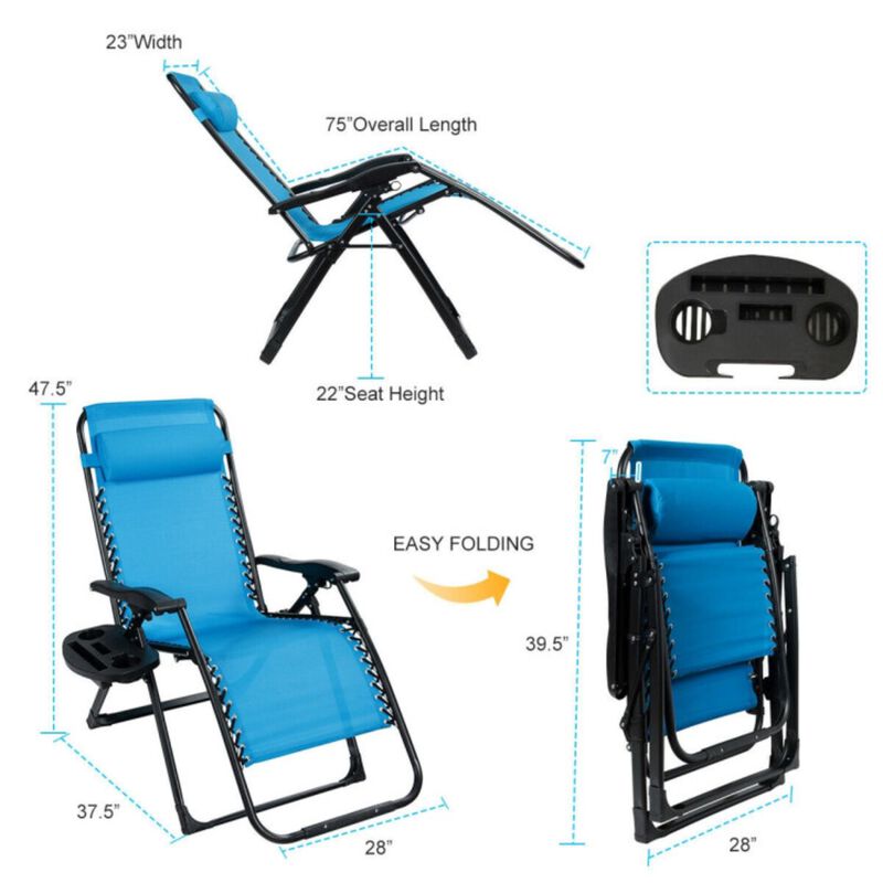 Hivvago Oversize Lounge Chair Patio Heavy Duty Folding Recliner