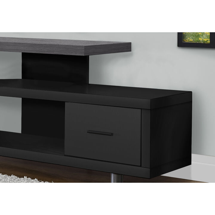 Monarch Specialties I 2575 Tv Stand, 60 Inch, Console, Media Entertainment Center, Storage Cabinet, Living Room, Bedroom, Laminate, Black, Grey, Contemporary, Modern