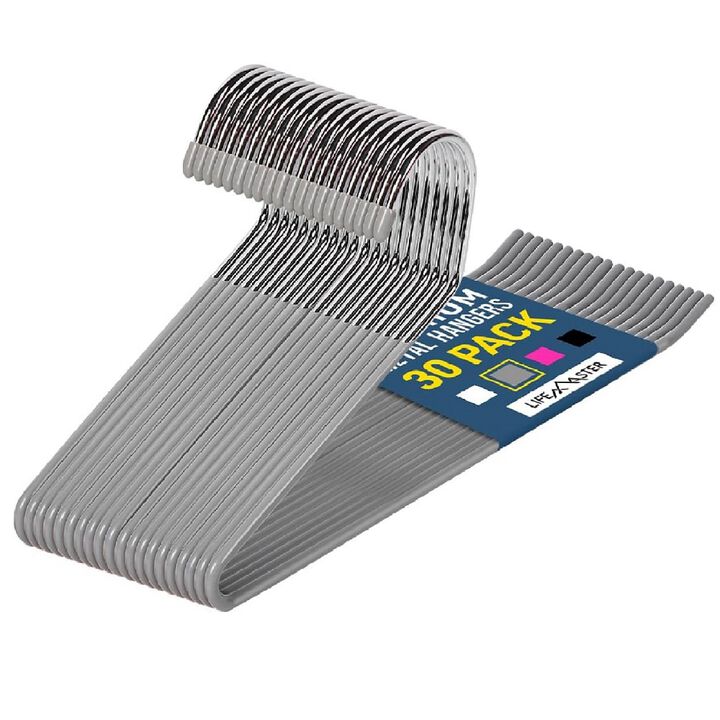 Metal Pants Hanger Set - 30 Pieces Elegant Non-Slip Closet Space Saving Hanger Set for Pants, Trouser, Blankets, and Jeans with Open Ended Sleek Design - Gray
