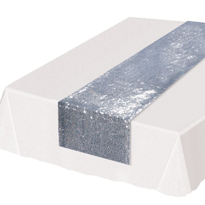 Set of 12 Silver Sequined Table Runner 75"