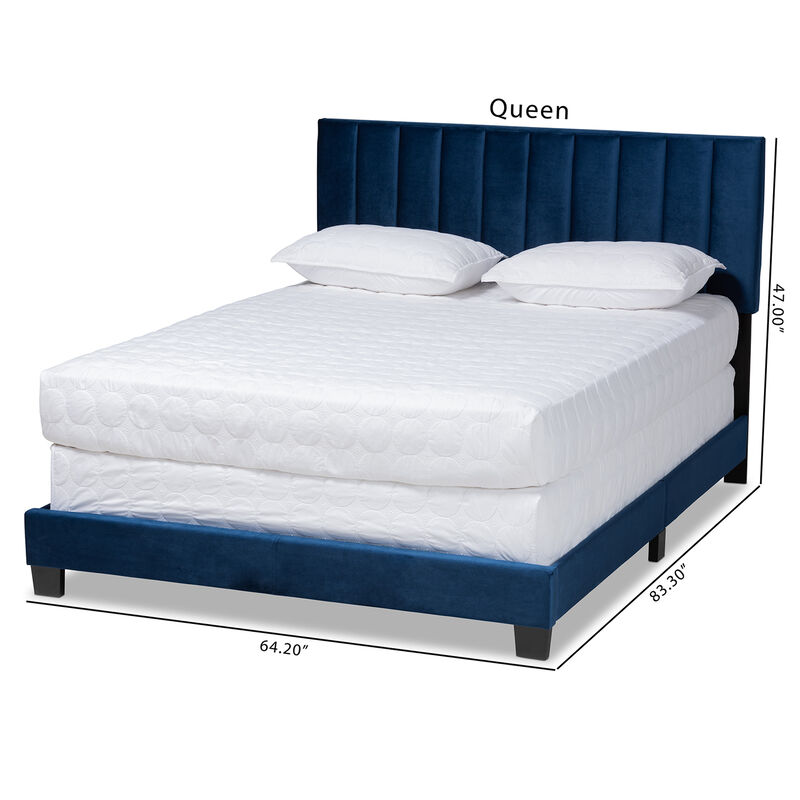 Baxton Studio Clare Velvet Upholstered Queen Size Panel Bed with Channel Tufted Headboard