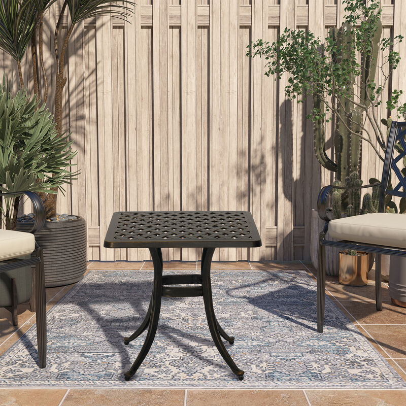 MONDAWE 21 in. Cast Aluminum Outdoor Patio Square Side Table in Antique Bronze