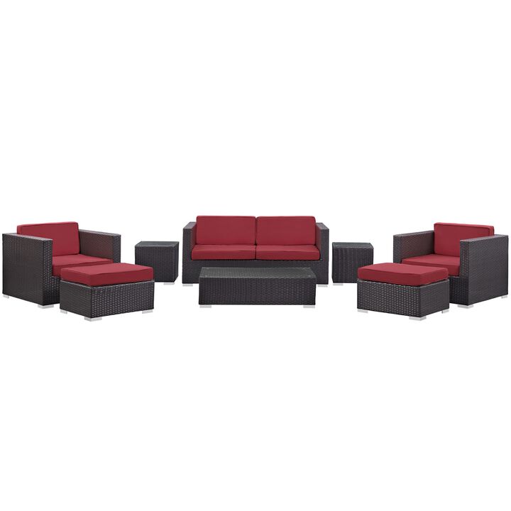 Venice 8 Piece Outdoor Patio Sofa Set - Espresso Red