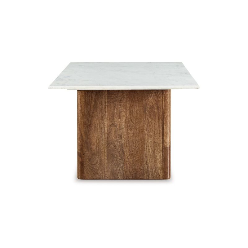 Wrenn Cocktail Coffee Table, Marble, Rectangular 48 Inch Brown Wood - Benzara