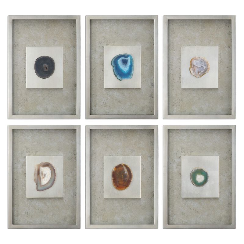 Uttermost Agate Stone Silver Wall Art S/6