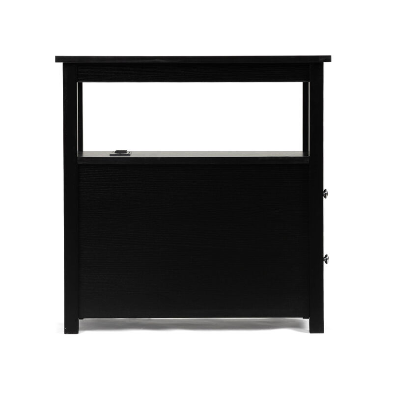 Streamdale Black End Table with Charger & Narrow Nightstand