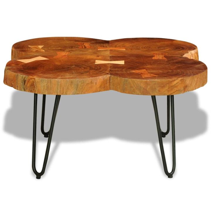 vidaXL Handmade Coffee Table, Sustainable Solid Sheesham Wood, Powder-Coated Iron Legs, Low-Profile, Unique Grains for Rich Aesthetic, Brown, Square