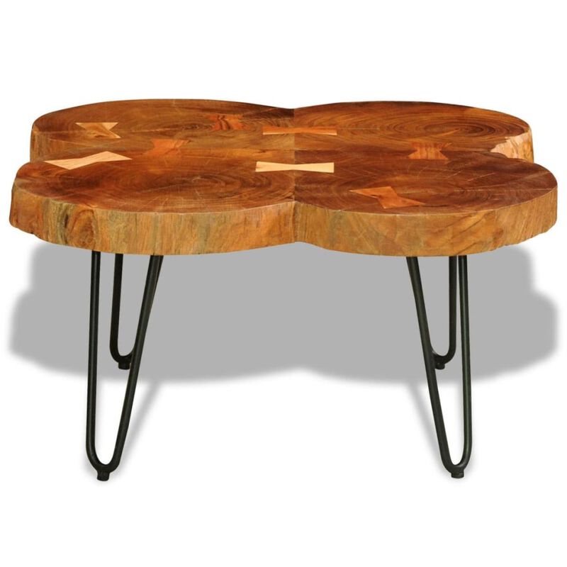 vidaXL Handmade Coffee Table, Sustainable Solid Sheesham Wood, Powder-Coated Iron Legs, Low-Profile, Unique Grains for Rich Aesthetic, Brown, Square
