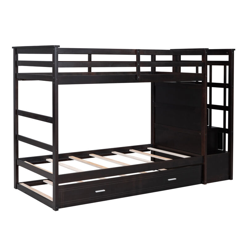 Merax Twin Over Twin Bunk Bed with Trundle and Staircase