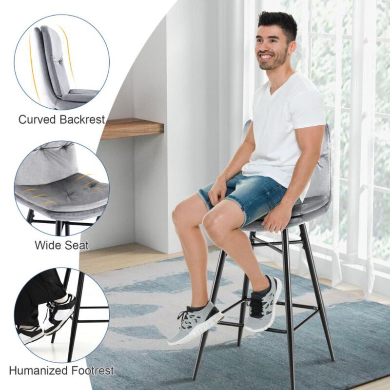 Hivvago 2 Pieces 29 Inch Velvet Bar Stools Set with Tufted Back and Footrests