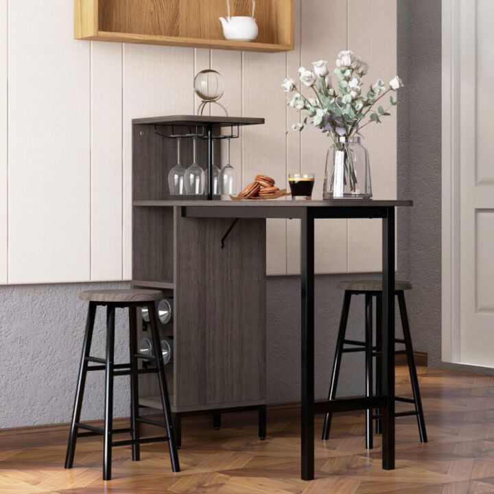 Hivvago 3 Piece Bar Table and Chairs Set with 6-Bottle Wine Rack