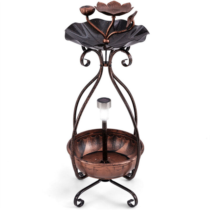 Copper Solar Bird Bath & Feeder with Planter Pedestal and LED Light
