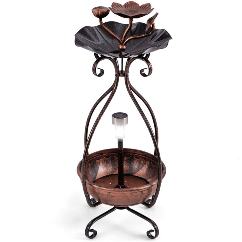 Copper Solar Bird Bath & Feeder with Planter Pedestal and LED Light