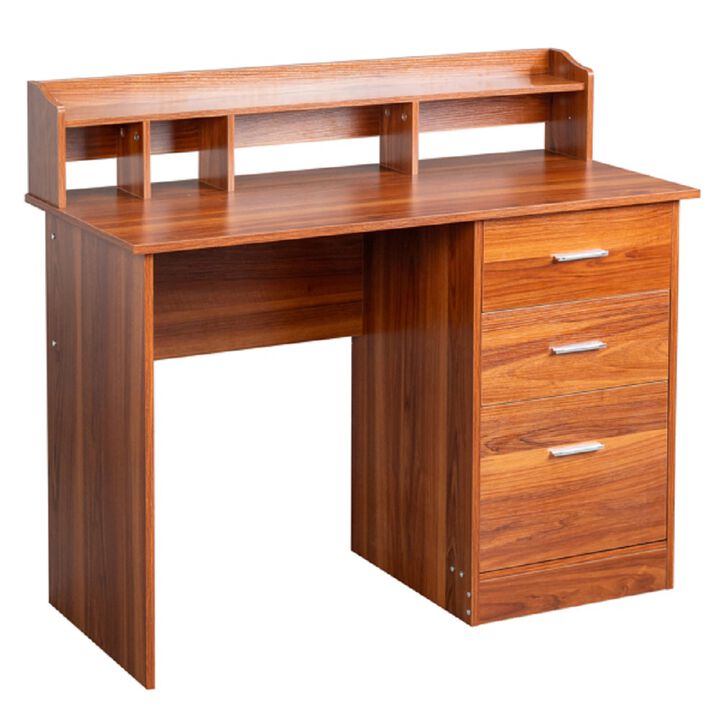 Modern Computer Desk Melamine Finish, Storage Layer, 3 Drawers, Letter File Holder