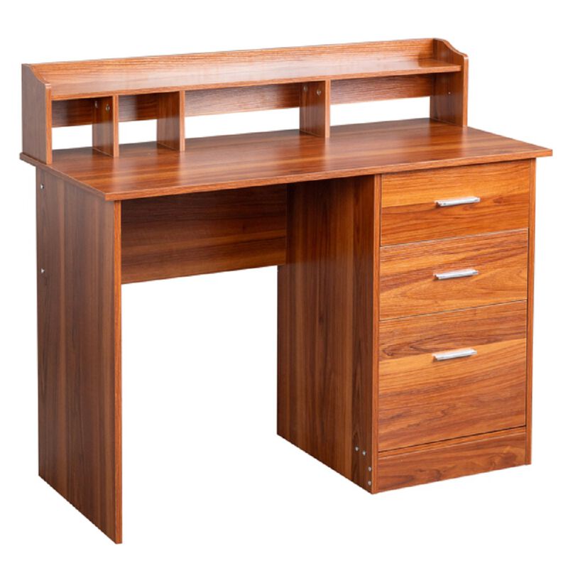 Modern Computer Desk Melamine Finish, Storage Layer, 3 Drawers, Letter File Holder