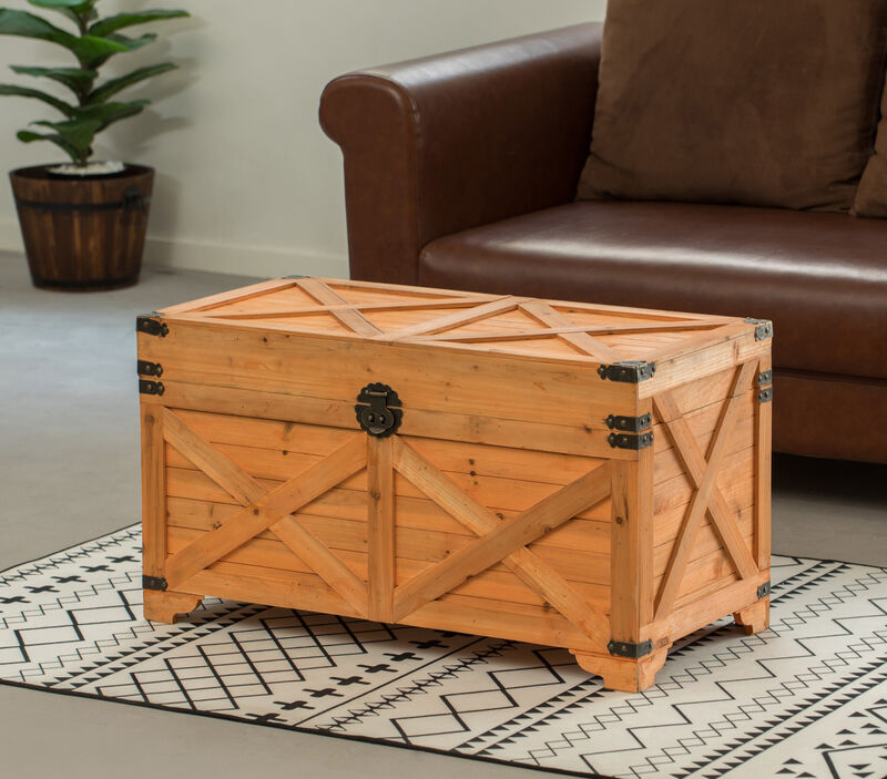 Barn Design Large Decorative Farmhouse Wooden Storage Trunk Chest