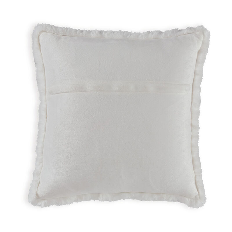 Dift Square Accent Throw Pillow, 20 Inch, White Faux Rabbit Fur Face - Benzara