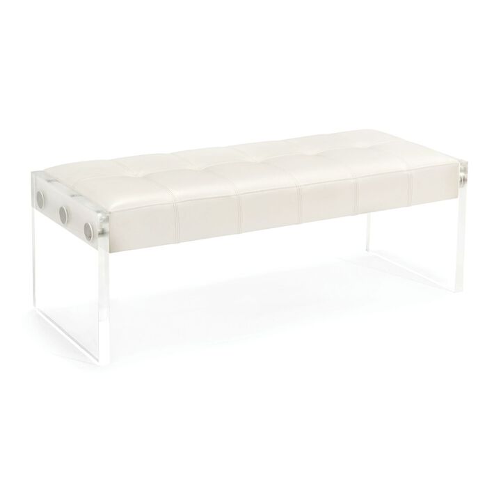 Clarice White Leather Bench