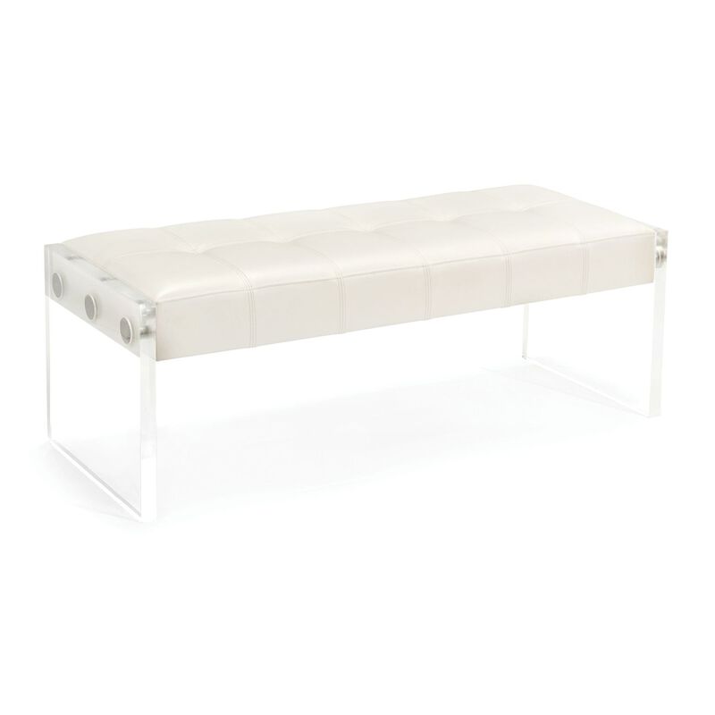 Clarice White Leather Bench