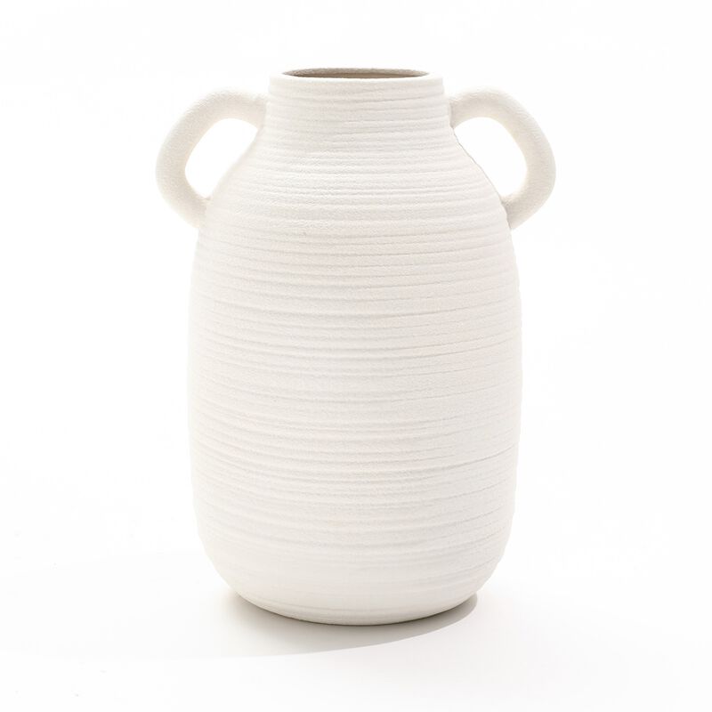 LuxenHome White Ceramic Jug 9.9-Inch Tall Round Vase