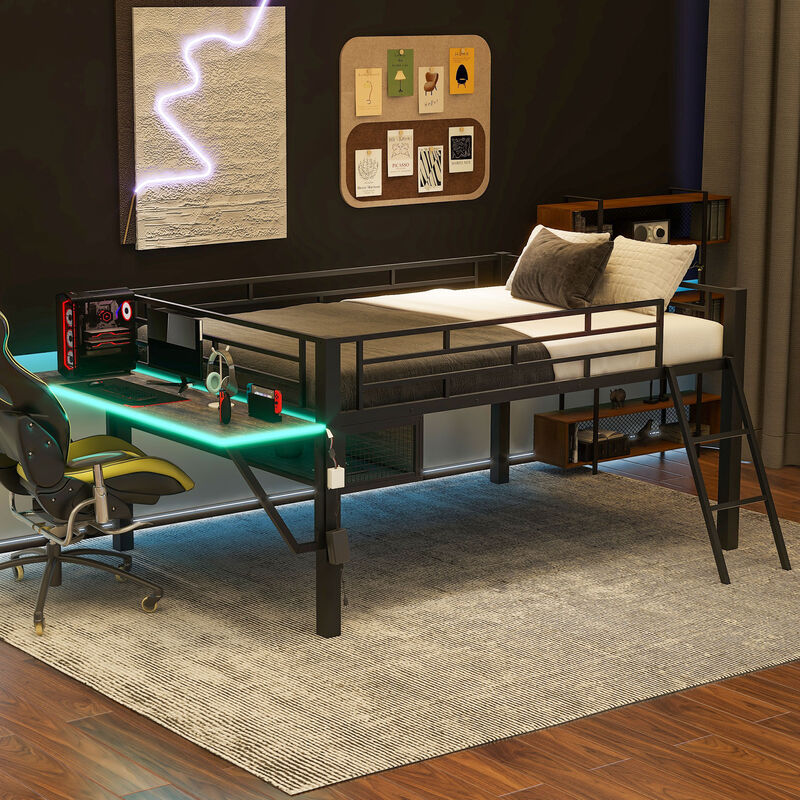 Merax Gaming Mid Loft Bed with Desk