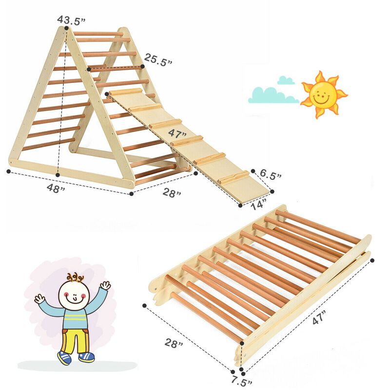 Foldable Wooden Climbing Triangle Indoor with Ladder for Toddler Baby