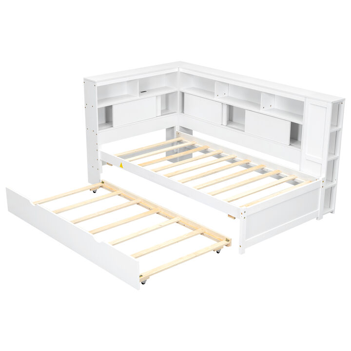 Merax Daybed with Storage Shelves, USB and Trundle
