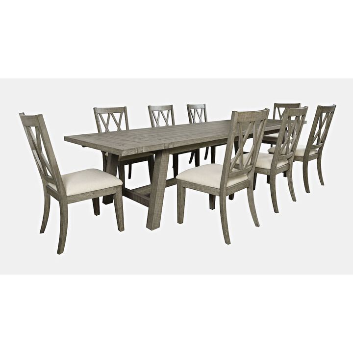 Jofran Telluride Nine Piece Rustic Farmhouse Solid Wood 127 Extendable Dining Set