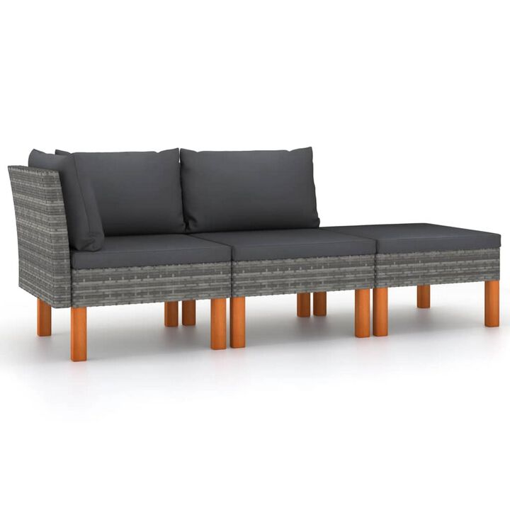Reem Outdoor 3pc Modular Sofa Set, Gray Poly Rattan Frame, Polyester - Benzara